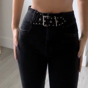 GRLFRND High Waisted Straight leg- Western Inspired detailed w/ belt detail